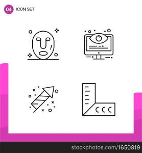 Outline Icon set. Pack of 4 Line Icons isolated on White Background for responsive Website Design Print and Mobile Applications.. Creative Black Icon vector background