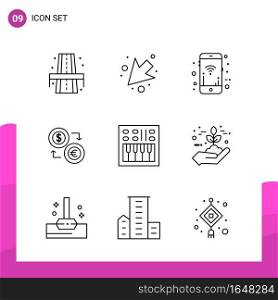 Outline Icon set. Pack of 9 Line Icons isolated on White Background for responsive Website Design Print and Mobile Applications.. Creative Black Icon vector background