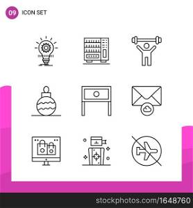 Outline Icon set. Pack of 9 Line Icons isolated on White Background for responsive Website Design Print and Mobile Applications.. Creative Black Icon vector background