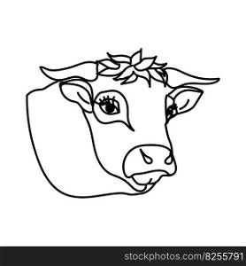 outline illustration of a bull’s head, farm animal with horns, cow vector illustration for design and creativity