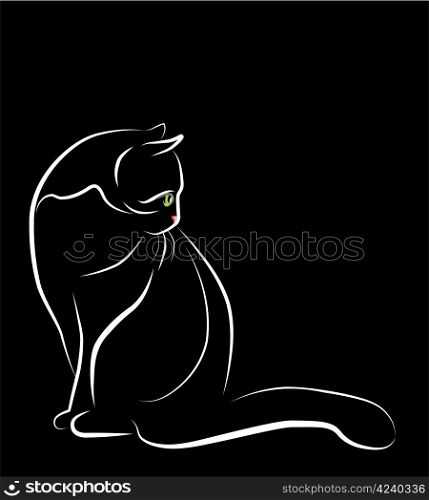 outline illustration of sitting white cat