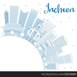 Outline Incheon Skyline with Blue Buildings and Copy Space. Vector Illustration. Business Travel and Tourism Concept with Modern Buildings. Image for Presentation Banner Placard and Web Site.