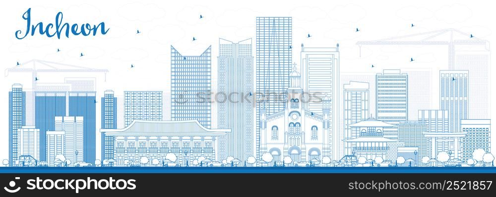 Outline Incheon Skyline with Blue Buildings. Vector Illustration. Business Travel and Tourism Concept with Modern Buildings. Image for Presentation Banner Placard and Web Site.