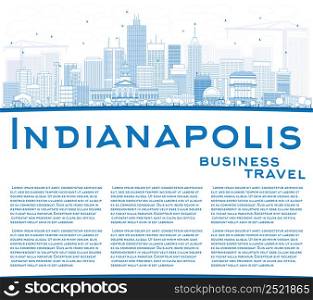 Outline Indianapolis Skyline with Blue Buildings and Copy Space. Vector Illustration. Business Travel and Tourism Concept with Modern Buildings. Image for Presentation Banner Placard and Web Site.