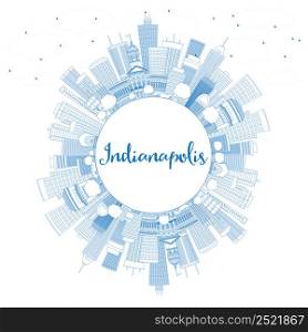 Outline Indianapolis Skyline with Blue Buildings and Copy Space. Vector Illustration. Business Travel and Tourism Concept with Modern Buildings. Image for Presentation Banner Placard and Web Site.