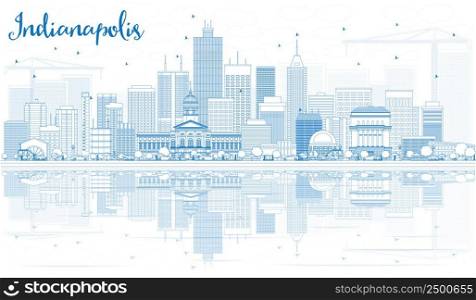 Outline Indianapolis Skyline with Blue Buildings and Reflections. Vector Illustration. Business Travel and Tourism Concept with Modern Buildings. Image for Presentation Banner Placard and Web Site.