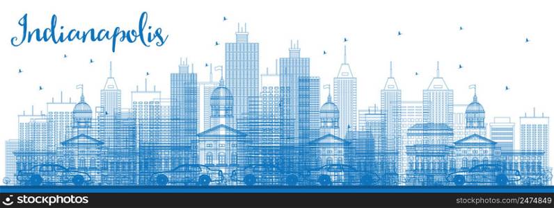 Outline Indianapolis Skyline with Blue Buildings. Vector Illustration. Business Travel and Tourism Concept with Modern Architecture. Image for Presentation Banner Placard and Web Site.