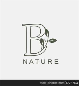Outline Initial Letter B Nature Leaf logo icon vector design concept luxury floral leaf .