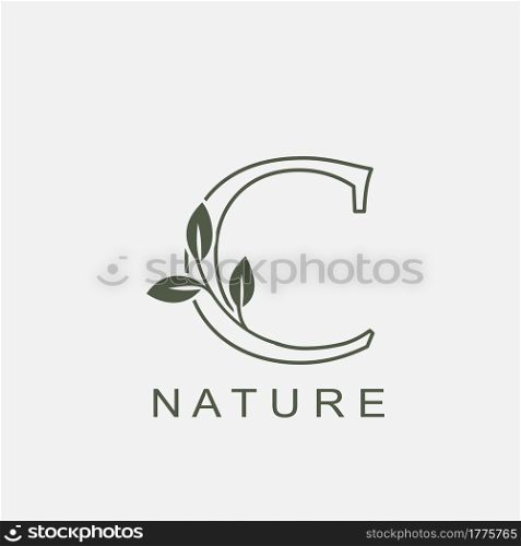 Outline Initial Letter C Nature Leaf logo icon vector design concept luxury floral leaf .