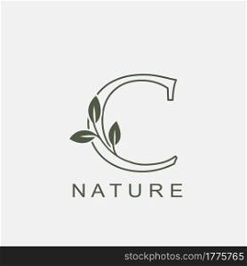 Outline Initial Letter C Nature Leaf logo icon vector design concept luxury floral leaf .