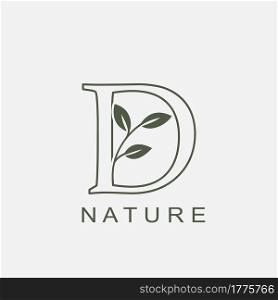 Outline Initial Letter D Nature Leaf logo icon vector design concept luxury floral leaf .