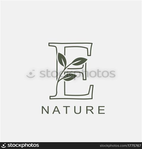 Outline Initial Letter E Nature Leaf logo icon vector design concept luxury floral leaf .
