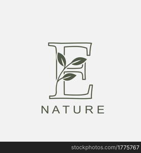 Outline Initial Letter E Nature Leaf logo icon vector design concept luxury floral leaf .