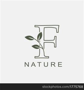 Outline Initial Letter F Nature Leaf logo icon vector design concept luxury floral leaf .