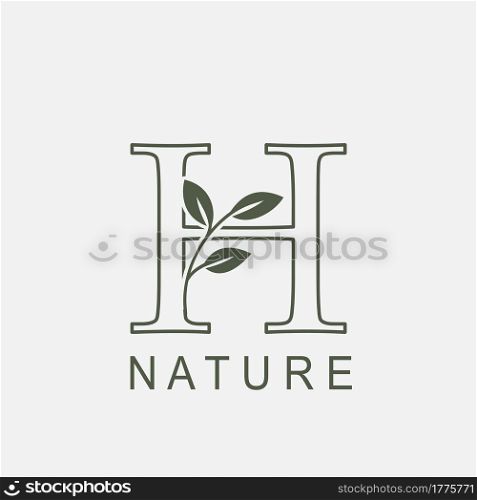 Outline Initial Letter H Nature Leaf logo icon vector design concept luxury floral leaf .
