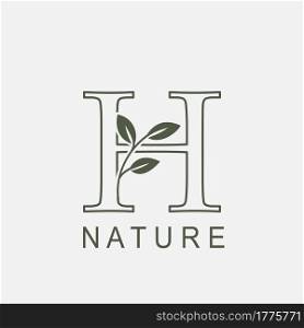 Outline Initial Letter H Nature Leaf logo icon vector design concept luxury floral leaf .