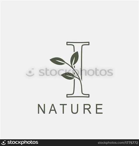 Outline Initial Letter I Nature Leaf logo icon vector design concept luxury floral leaf .