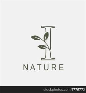 Outline Initial Letter I Nature Leaf logo icon vector design concept luxury floral leaf .