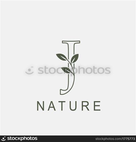 Outline Initial Letter J Nature Leaf logo icon vector design concept luxury floral leaf .