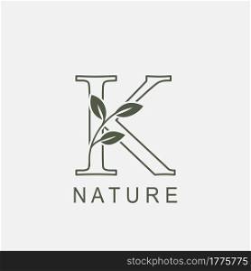 Outline Initial Letter K Nature Leaf logo icon vector design concept luxury floral leaf .