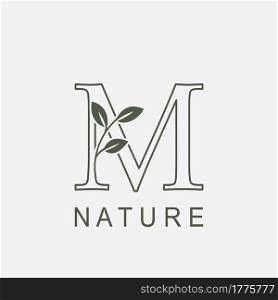Outline Initial Letter M Nature Leaf logo icon vector design concept luxury floral leaf .