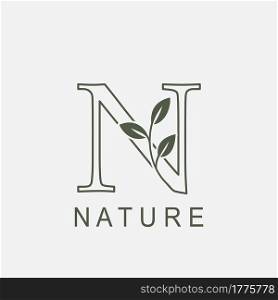 Outline Initial Letter N Nature Leaf logo icon vector design concept luxury floral leaf .