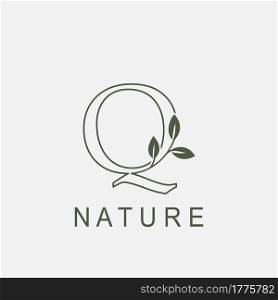 Outline Initial Letter Q Nature Leaf logo icon vector design concept luxury floral leaf .