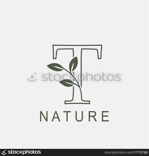 Outline Initial Letter T Nature Leaf logo icon vector design concept luxury floral leaf .