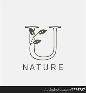 Outline Initial Letter U Nature Leaf logo icon vector design concept luxury floral leaf .