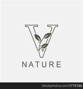 Outline Initial Letter V Nature Leaf logo icon vector design concept luxury floral leaf .