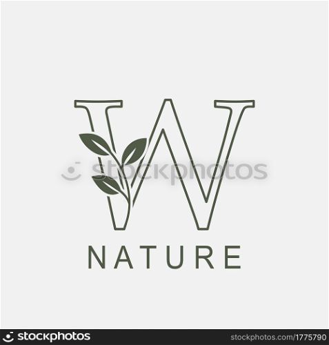 Outline Initial Letter W Nature Leaf logo icon vector design concept luxury floral leaf .