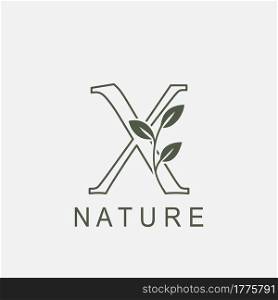 Outline Initial Letter X Nature Leaf logo icon vector design concept luxury floral leaf .
