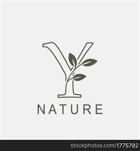 Outline Initial Letter Y Nature Leaf logo icon vector design concept luxury floral leaf .