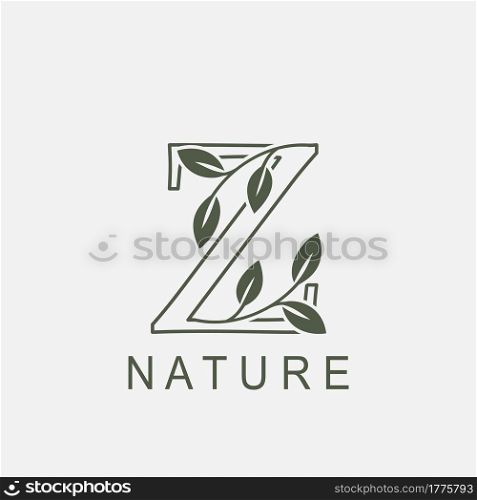 Outline Initial Letter Z Nature Leaf logo icon vector design concept luxury floral leaf .