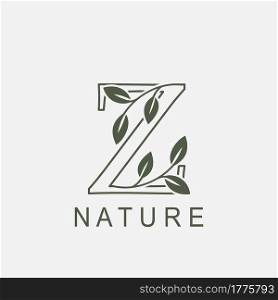 Outline Initial Letter Z Nature Leaf logo icon vector design concept luxury floral leaf .