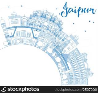Outline Jaipur Skyline with Blue Landmarks and Copy Space. Vector Illustration. Business Travel and Tourism Concept with Historic Buildings. Image for Presentation Banner Placard and Web Site.