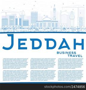 Outline Jeddah Skyline with Blue Buildings and Copy Space. Vector Illustration. Business Travel and Tourism Concept with Modern Buildings. Image for Presentation Banner Placard and Web Site.
