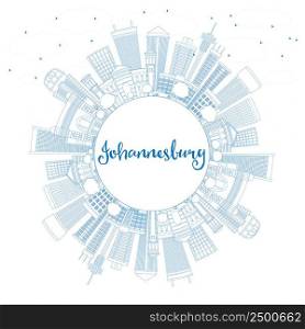 Outline Johannesburg Skyline with Blue Buildings and Copy Space. Vector Illustration. Business Travel and Tourism Concept with Johannesburg Modern Architecture. Image for Presentation and Banner.