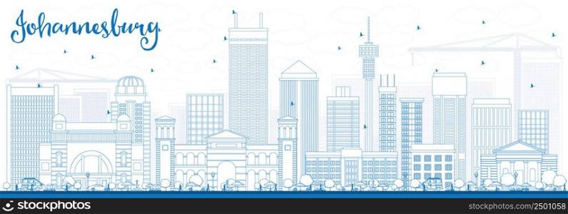 Outline Johannesburg Skyline with Blue Buildings. Vector Illustration. Business Travel and Tourism Concept with Johannesburg Modern Buildings. Image for Presentation and Banner.