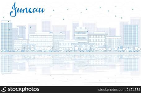 Outline Juneau skyline with blue buildings and reflections. Vector illustration. Business travel and tourism concept with place for text. Image for presentation, banner, placard and web site.