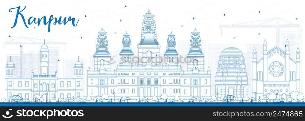 Outline Kanpur Skyline with Blue Buildings. Vector Illustration. Business Travel and Tourism Concept with Historic Architecture. Image for Presentation Banner Placard and Web Site