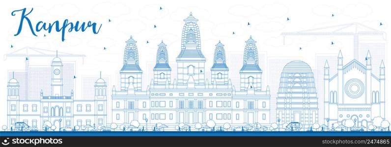 Outline Kanpur Skyline with Blue Buildings. Vector Illustration. Business Travel and Tourism Concept with Historic Architecture. Image for Presentation Banner Placard and Web Site