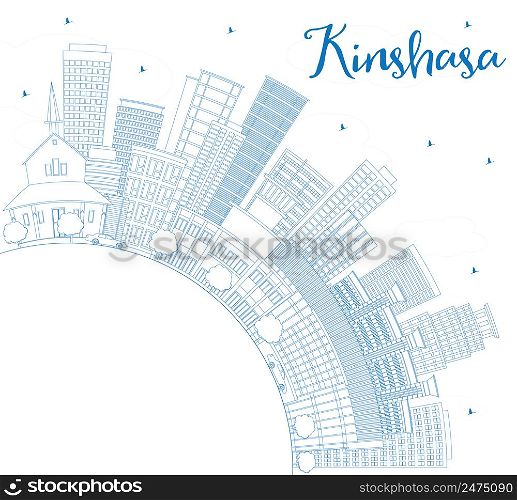 Outline Kinshasa Skyline with Blue Buildings and Copy Space. Vector Illustration. Business Travel and Tourism Concept with Historic Buildings. Image for Presentation Banner Placard and Web Site.