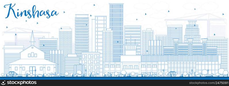 Outline Kinshasa Skyline with Blue Buildings. Vector Illustration. Business Travel and Tourism Concept with Historic Buildings. Image for Presentation Banner Placard and Web Site.