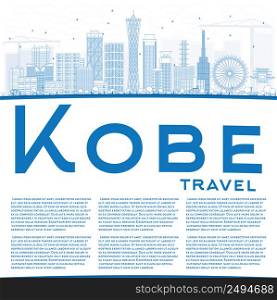 Outline Kobe Skyline with Blue Buildings and Copy Space. Vector Illustration. Business and Tourism Concept with Modern Buildings. Image for Presentation, Banner, Placard or Web Site.