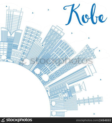 Outline Kobe Skyline with Blue Buildings and Copy Space. Vector Illustration. Business and Tourism Concept with Modern Buildings. Image for Presentation, Banner, Placard or Web Site.