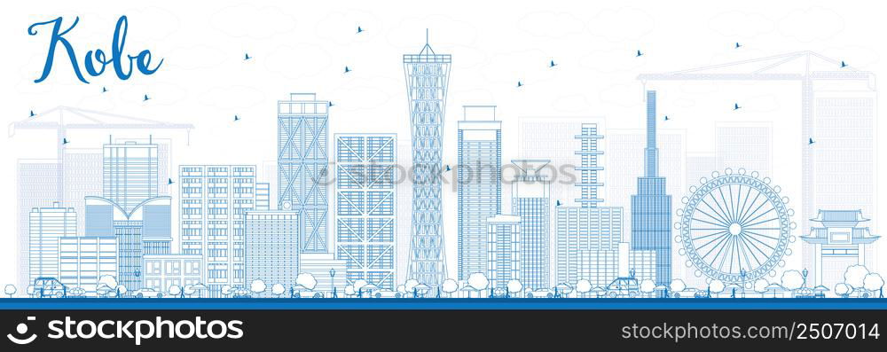 Outline Kobe Skyline with Blue Buildings. Vector Illustration. Business and Tourism Concept with Modern Buildings. Image for Presentation, Banner, Placard or Web Site.