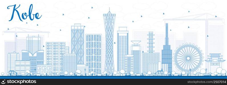 Outline Kobe Skyline with Blue Buildings. Vector Illustration. Business and Tourism Concept with Modern Buildings. Image for Presentation, Banner, Placard or Web Site.