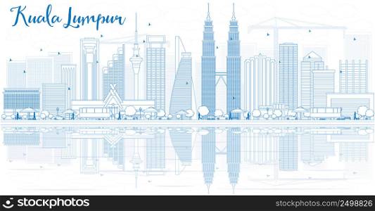 Outline Kuala Lumpur Skyline with Blue Buildings and Reflections. Vector illustration. Business travel and tourism concept with place for text. Image for presentation, banner, placard and web site.