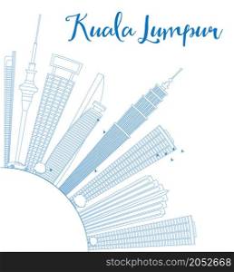 Outline Kuala Lumpur Skyline with Blue Buildings Copy Space. Vector illustration. Business travel and tourism concept with place for text. Image for presentation, banner, placard and web site.